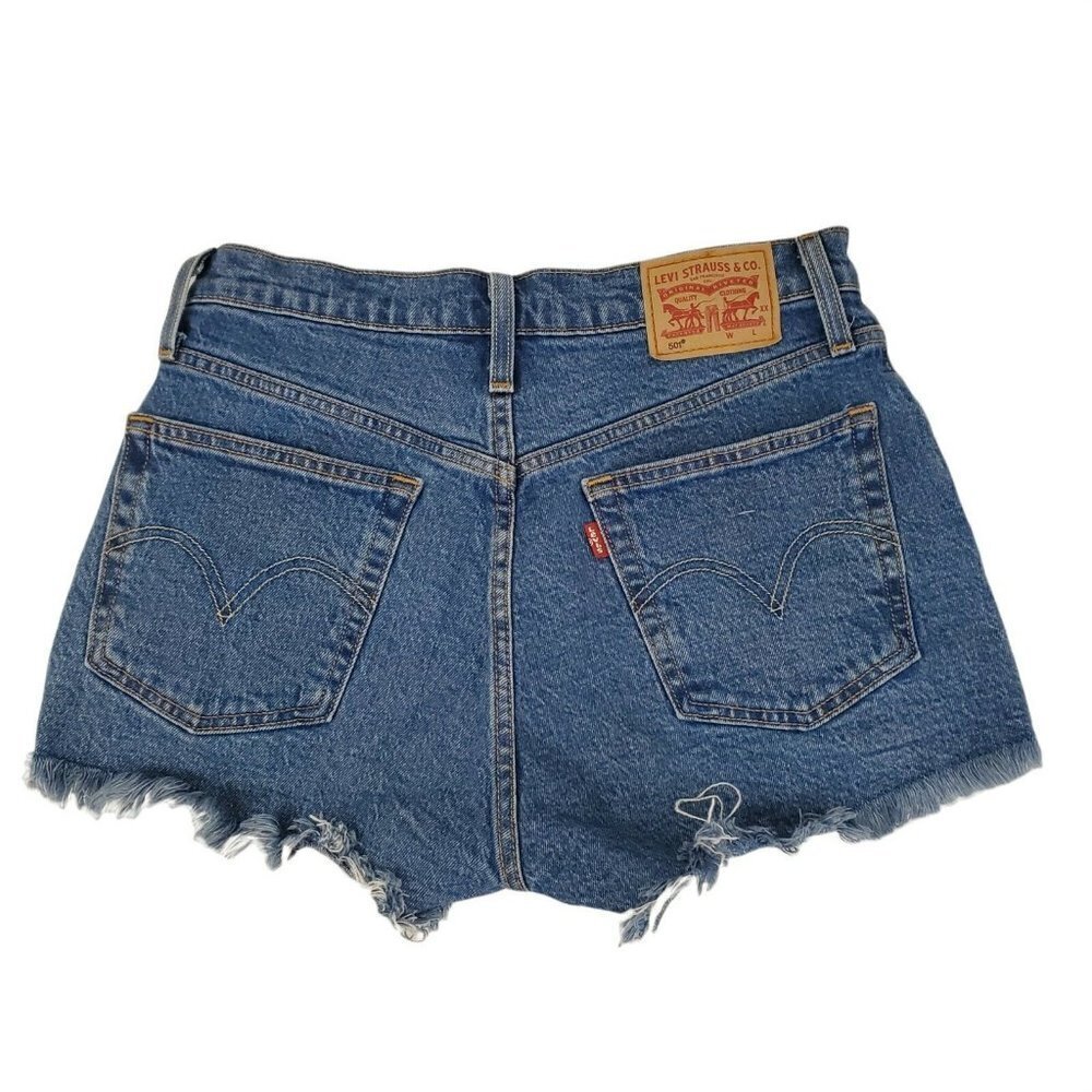 Levis 501 Shorts Womens 26 Blue Cut-Off High Rise Button Fly Raw Hem Boho Summer - Picture 2 of 12